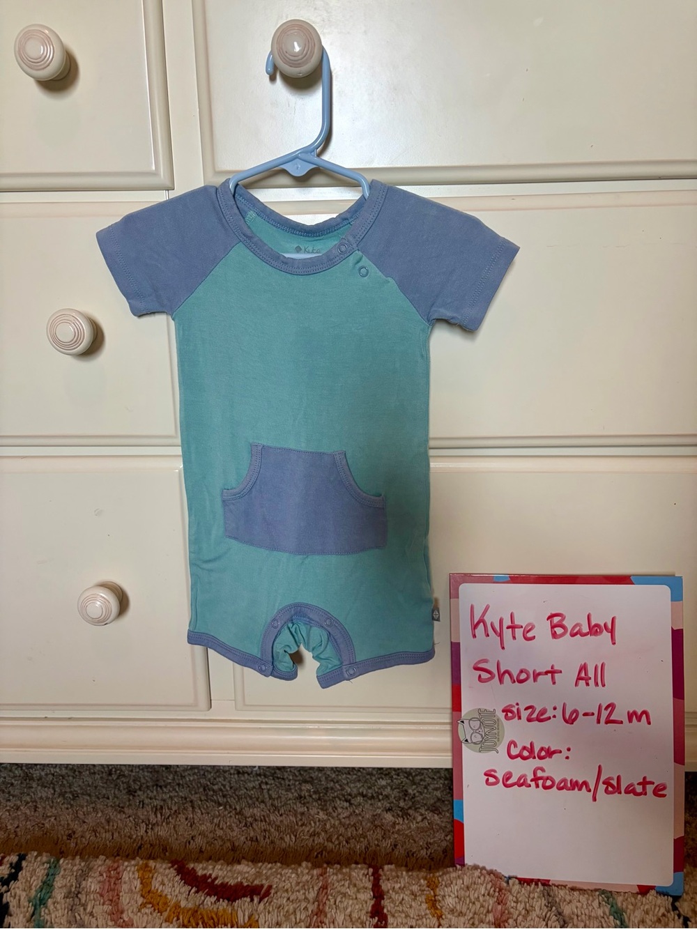 Kyte Baby Shortall in Seafoam & Slate, 6-12m